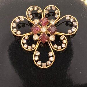 Vtg 12K GF Harper Amethyst & Clear Rhinestones Spiral Abstract Flower Brooch